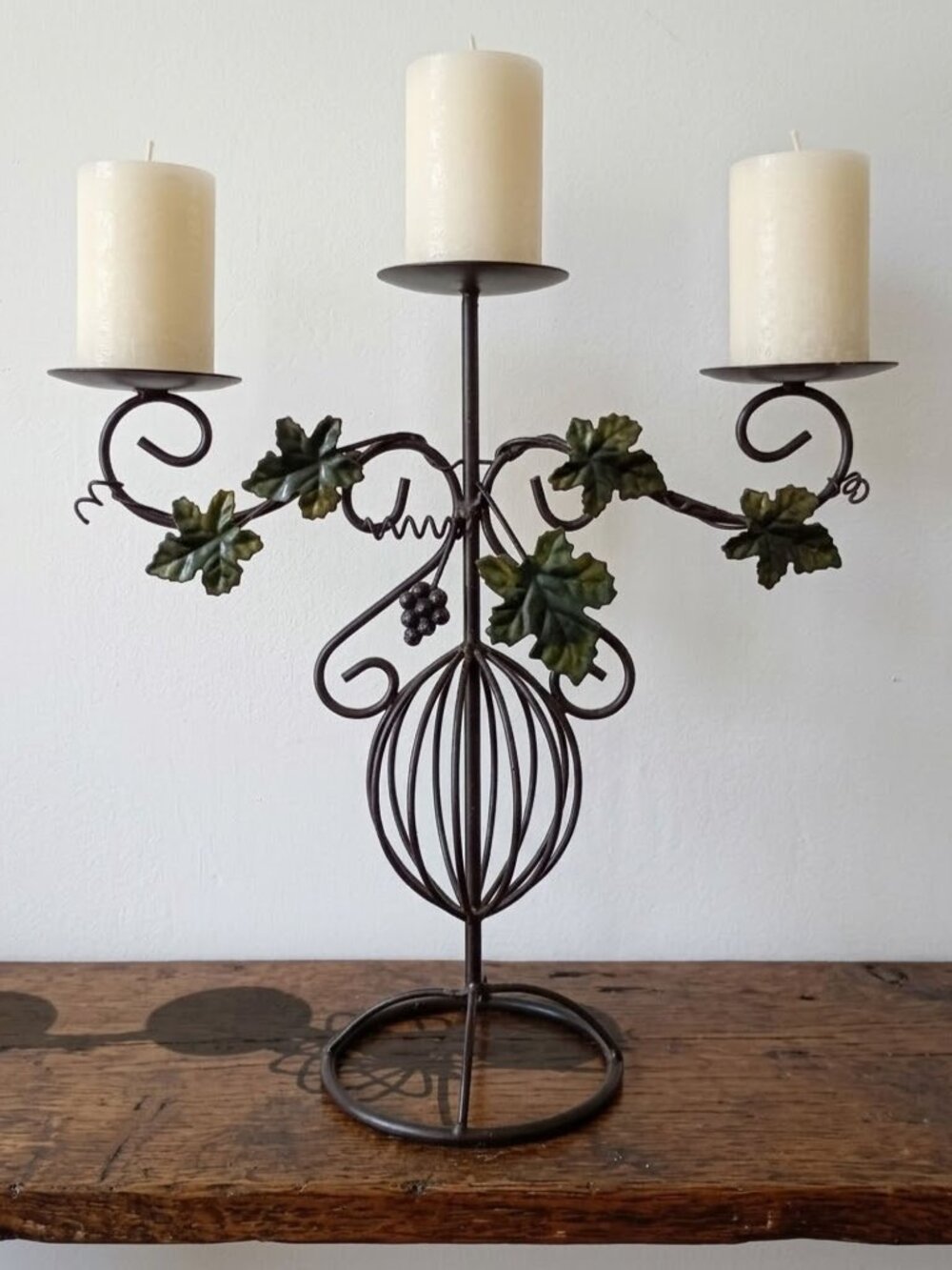 Vintage Style Metal Candelabra Wine Grape Vine Motif Tuscan Style Candle Holder